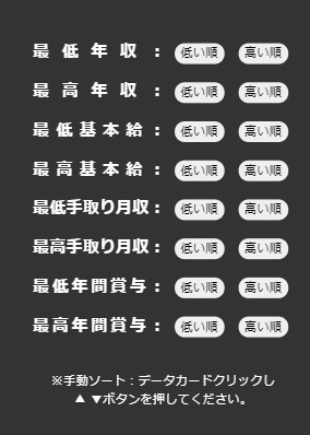 年収、ボーナス、月給順の並び替えが可能