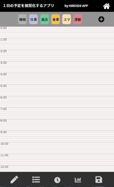 １日の予定を円グラフに出来るアプリのメイン画面
